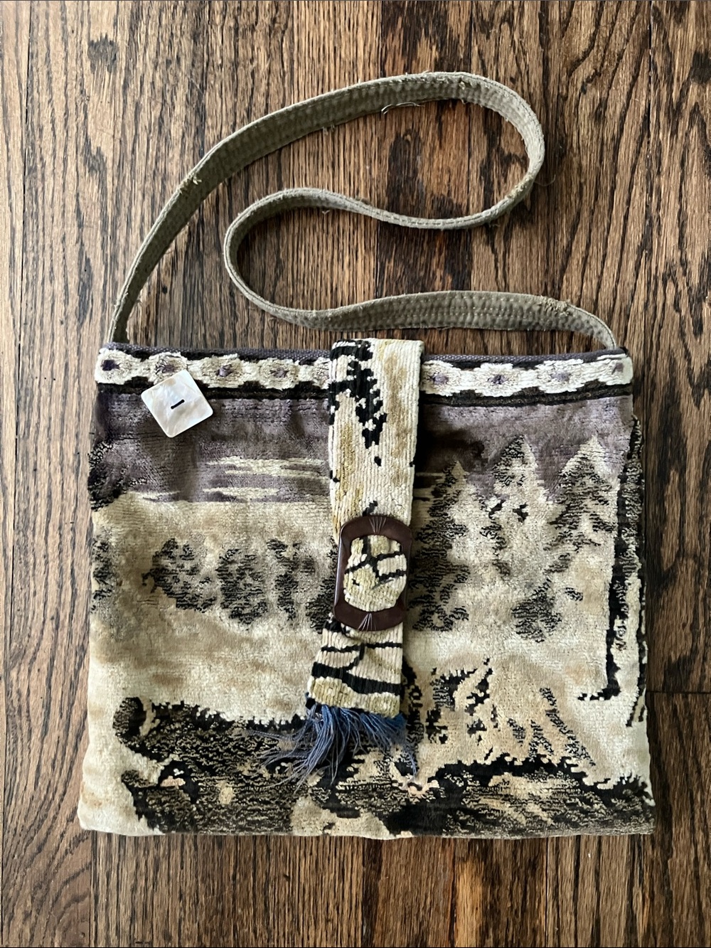 Handcrafted Vintage Neutral Tapestry Carpet Crossbody Bag Purse